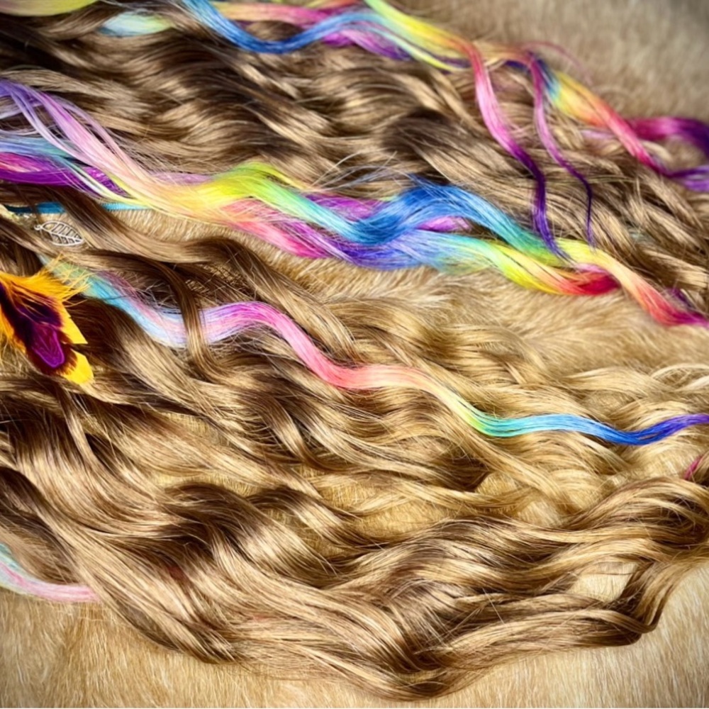 Synthetic Dread Extensions• Brown & rainbow Anna waves with braided middle - Picture 5 of 9